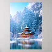 Winter Solace bij de Japanse tempel Poster (Voorkant)