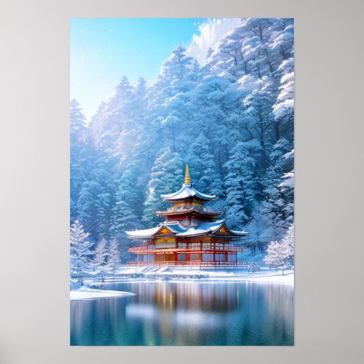 Winter Solace bij de Japanse tempel Poster (Voorkant)