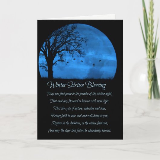 Winter Solstice Blessing Poem Moon Oak Tree Kaart (Voorkant)