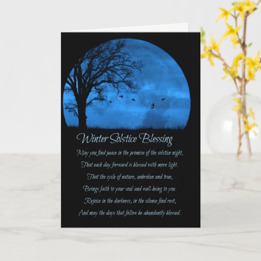 Winter Solstice Blessing Poem Moon Oak Tree Kaart (Gele Bloem)