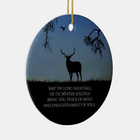 Winter Solstice Blessing with Elk en Raven Keramisch Ornament (Rechts)