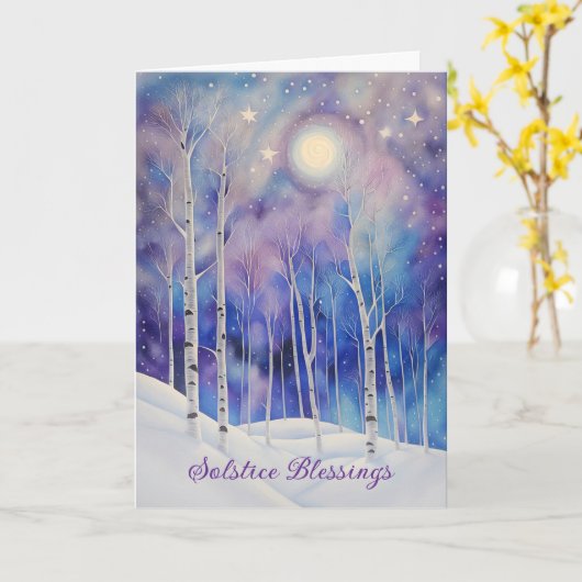 Winter Solstice Blessings Berkenbomen in de sneeuw Kaart (Gele Bloem)