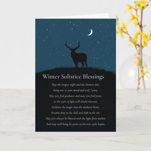 Winter Solstice Blessings Elk Stars Poem Kaart (Gele Bloem)