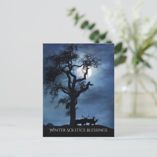 Winter Solstice Blessings Elks and Moon Briefkaart (Staand voorkant)
