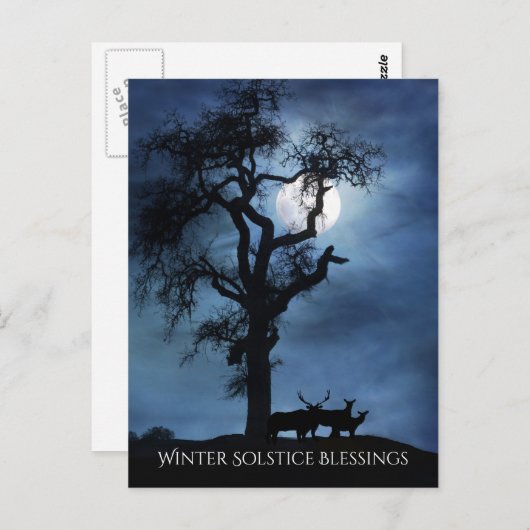 Winter Solstice Blessings Elks and Moon Briefkaart (Voorkant / Achterkant)