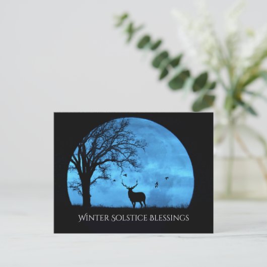 Winter Solstice Blessings Oak Tree Moon Elk Briefkaart (Staand voorkant)