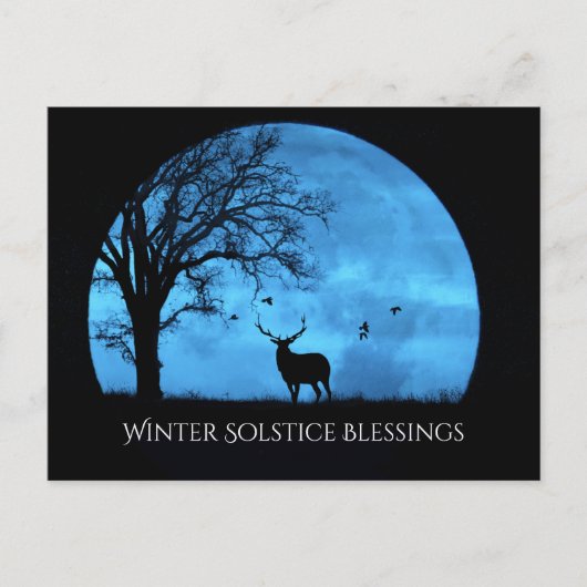 Winter Solstice Blessings Oak Tree Moon Elk Briefkaart (Voorkant)