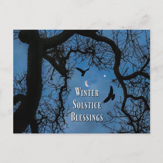 Winter Solstice Blessings Raven Oak Tree Moon Briefkaart (Voorkant)