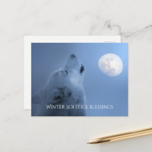 Winter Solstice Blessings Wolf en Moon Briefkaart