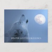 Winter Solstice Blessings Wolf en Moon Briefkaart (Voorkant)