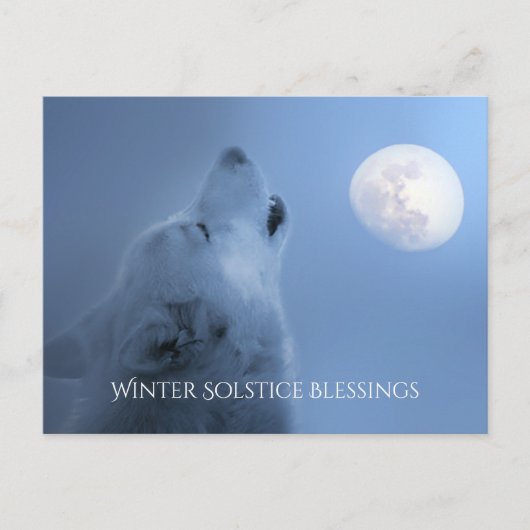 Winter Solstice Blessings Wolf en Moon Briefkaart (Voorkant)