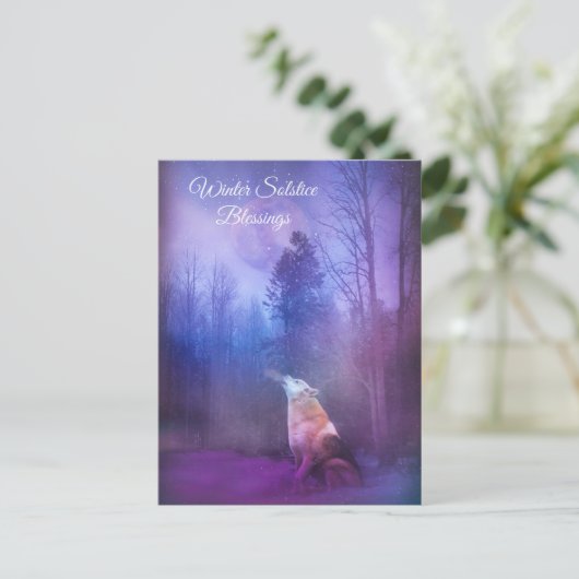 Winter Solstice Blessings Wolf en Snow Briefkaart (Staand voorkant)