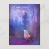 Winter Solstice Blessings Wolf en Snow Briefkaart (Voorkant)