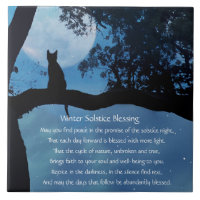 Winter Solstice Cute Cat in Tree and Moon Poem Cer