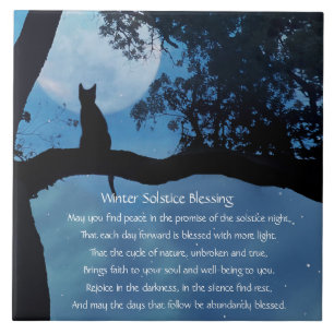 Winter Solstice Cute Cat in Tree and Moon Poem Cer Tegeltje