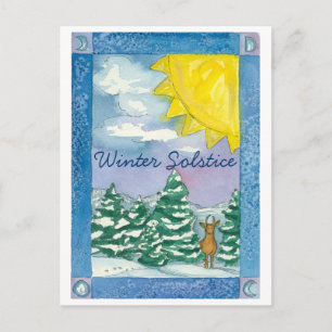 Winter Solstice Deer Sneeuw Waterverf Landschap Briefkaart