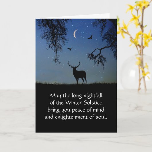 Winter Solstice Elk en Crescent Moon with Ravens Kaart (Gele Bloem)