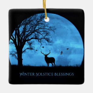 Winter Solstice Elk en Moon Blessings Keramisch Ornament