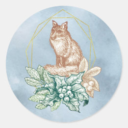 Winter Solstice Floral Fox Ronde Sticker
