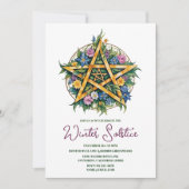 Winter Solstice Floral Yule Pentacle Pagan Kaart (Voorkant)