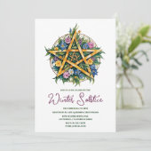 Winter Solstice Floral Yule Pentacle Pagan Kaart (Staand voorkant)