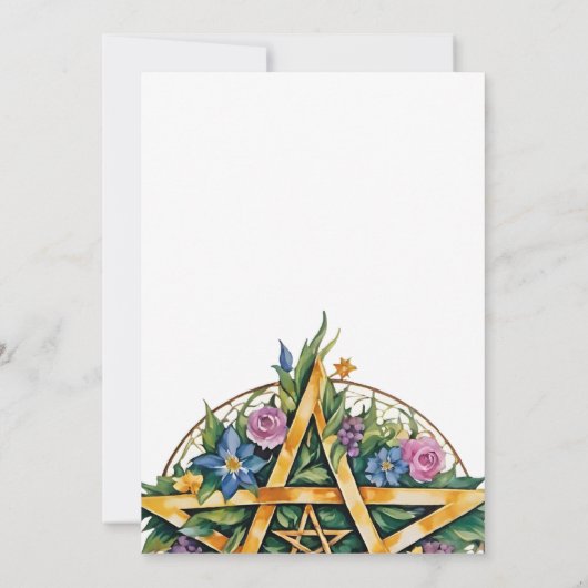 Winter Solstice Floral Yule Pentacle Pagan Kaart (Achterkant)
