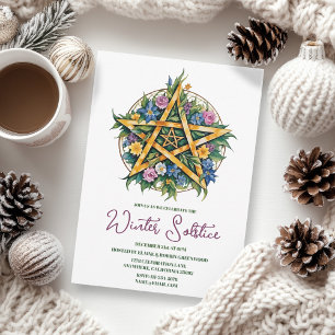 Winter Solstice Floral Yule Pentacle Pagan Kaart