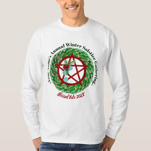 Winter Solstice Gathering Yule Pentacle Wreath T-shirt (Voorkant)