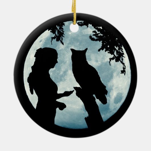 Winter Solstice Girl en Owl Moon Keramisch Ornament (Achterkant)