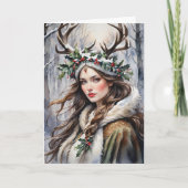 Winter Solstice Godin in het bos Feestdagen Kaart (Voorkant)