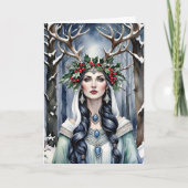 Winter Solstice Godin in het bos Feestdagen Kaart (Voorkant)