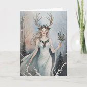 Winter Solstice Godin in het bos Feestdagen Kaart (Voorkant)