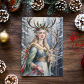 Winter Solstice Godin in het bos Feestdagen Kaart