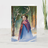 Winter Solstice Godin in het bos Feestdagen Kaart (Voorkant)