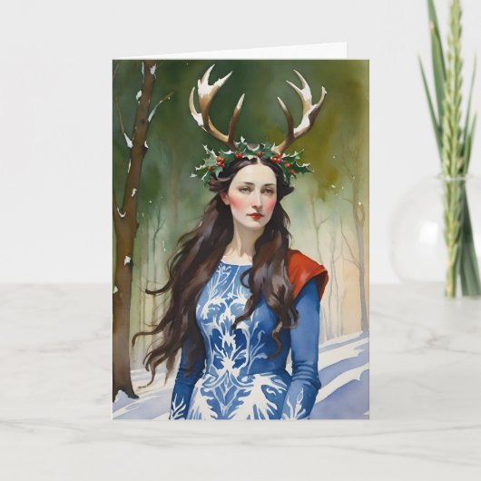 Winter Solstice Godin in het bos Feestdagen Kaart (Voorkant)