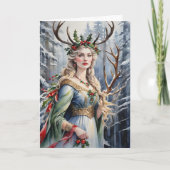 Winter Solstice Godin in het bos Feestdagen Kaart (Voorkant)