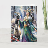 Winter Solstice Godin Yule Geiten in het bos Feestdagen Kaart (Voorkant)