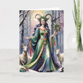 Winter Solstice Godin Yule Geiten in het bos Feestdagen Kaart (Voorkant)
