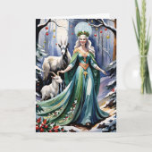 Winter Solstice Godin Yule Geiten in het bos Feestdagen Kaart (Voorkant)