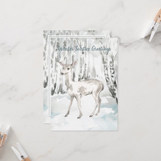 Winter Solstice Greeting Woodland Forest Deer Kaart (Voorkant / Achterkant in situ)