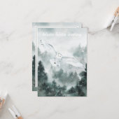 Winter Solstice Greeting Woodland Forest White Owl Kaart (Voorkant / Achterkant in situ)