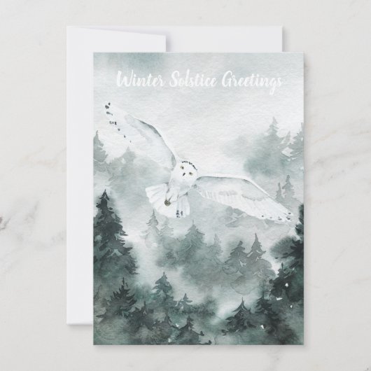 Winter Solstice Greeting Woodland Forest White Owl Kaart (Voorkant)