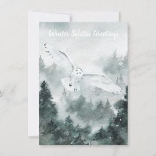 Winter Solstice Greeting Woodland Forest White Owl Kaart