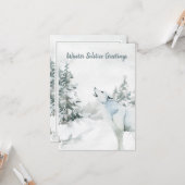 Winter Solstice Greeting Woodland Forest Wolf Card Kaart (Voorkant / Achterkant in situ)