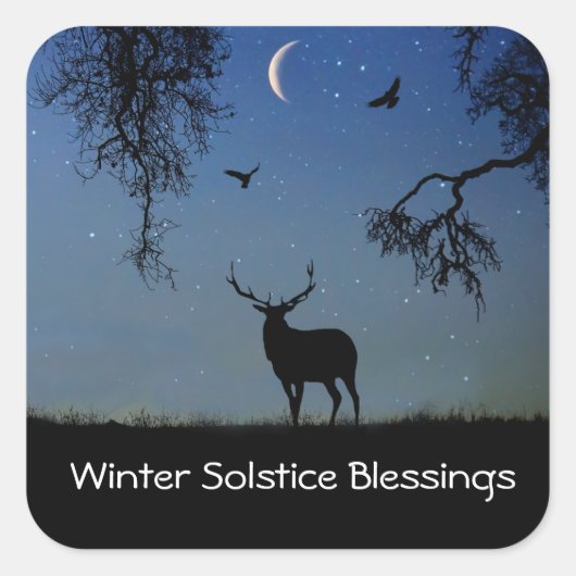 Winter Solstice Holiday Elk Vierkante Sticker (Voorkant)