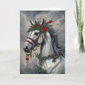 Winter Solstice Horse Yule White Mare Feestdagen Kaart (Voorkant)