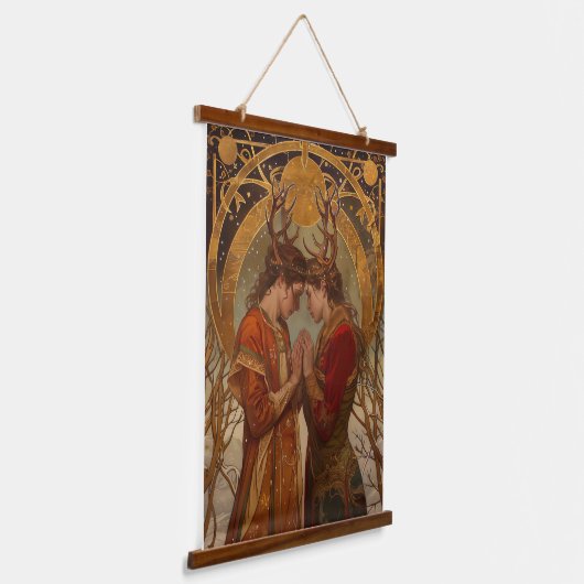 Winter Solstice Liefhebbers Hout Topped Wandtapijt Hangend Wandkleed (Gebogen)