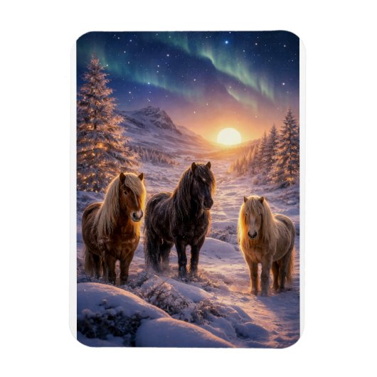 Winter Solstice Magic with Icelandic Horses Magneet (Verticaal)