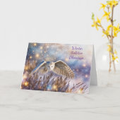 Winter Solstice Magische Witte Uil Vliegende Yule Kaart (Gele Bloem)