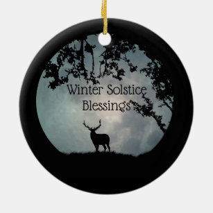 Winter Solstice met Elk en Moon Keramisch Ornament